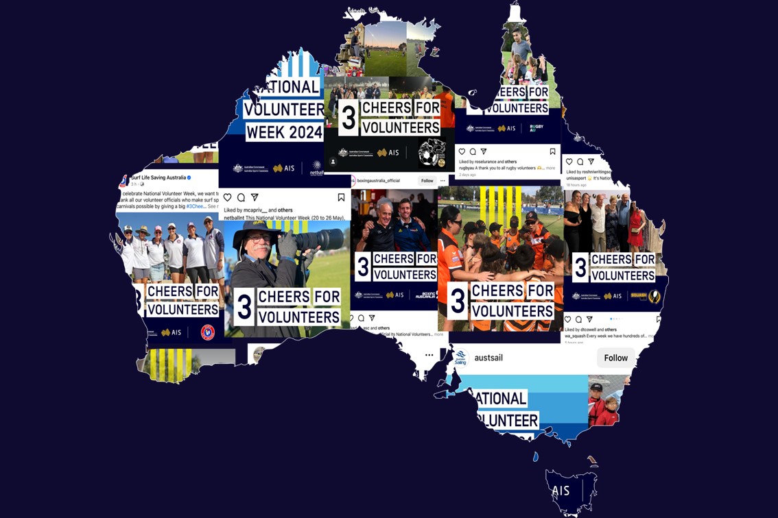 A map of Australia featuring '3 Cheers for Volunteers' social media posts that were shared during Australian Volunteer Week.