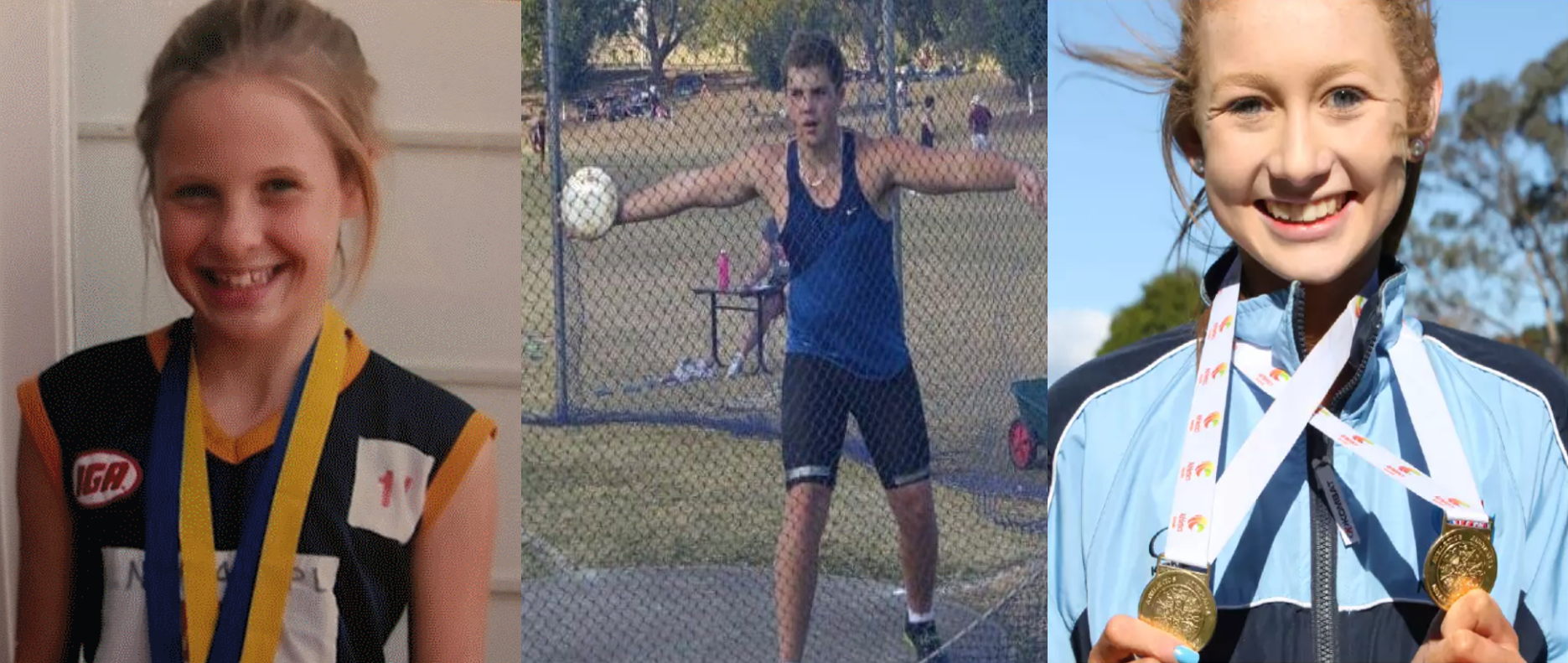 Nina Kennedy, Matt Denny, and Jess Hull in their junior sport days