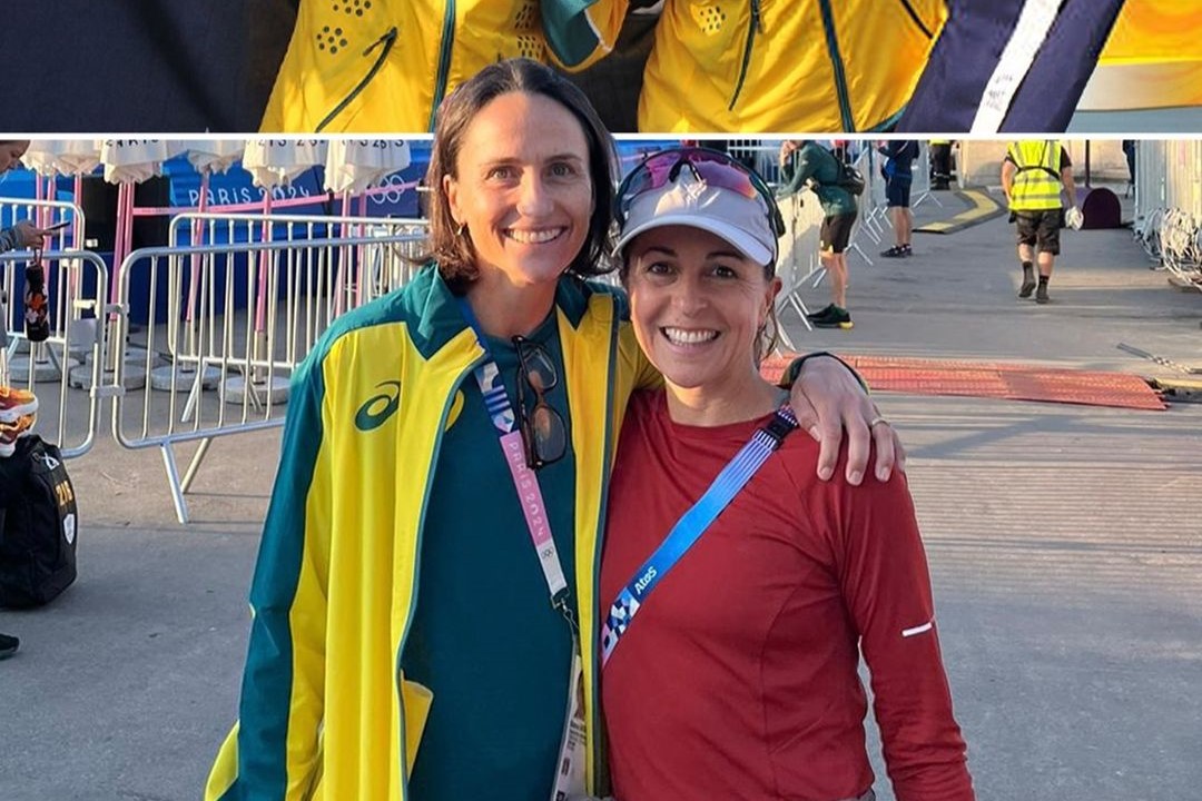 Emma Snowsill (right) pictured in Paris beside Emma Moffatt, a fellow triathlete who is also an AIS Accelerate alumni. 