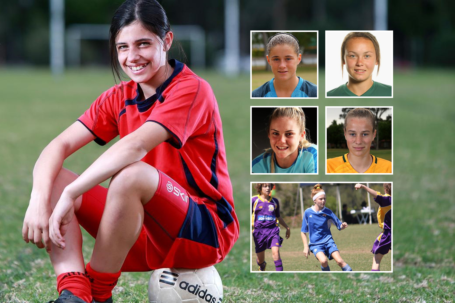 collage of Matildas players from their junior playing days.